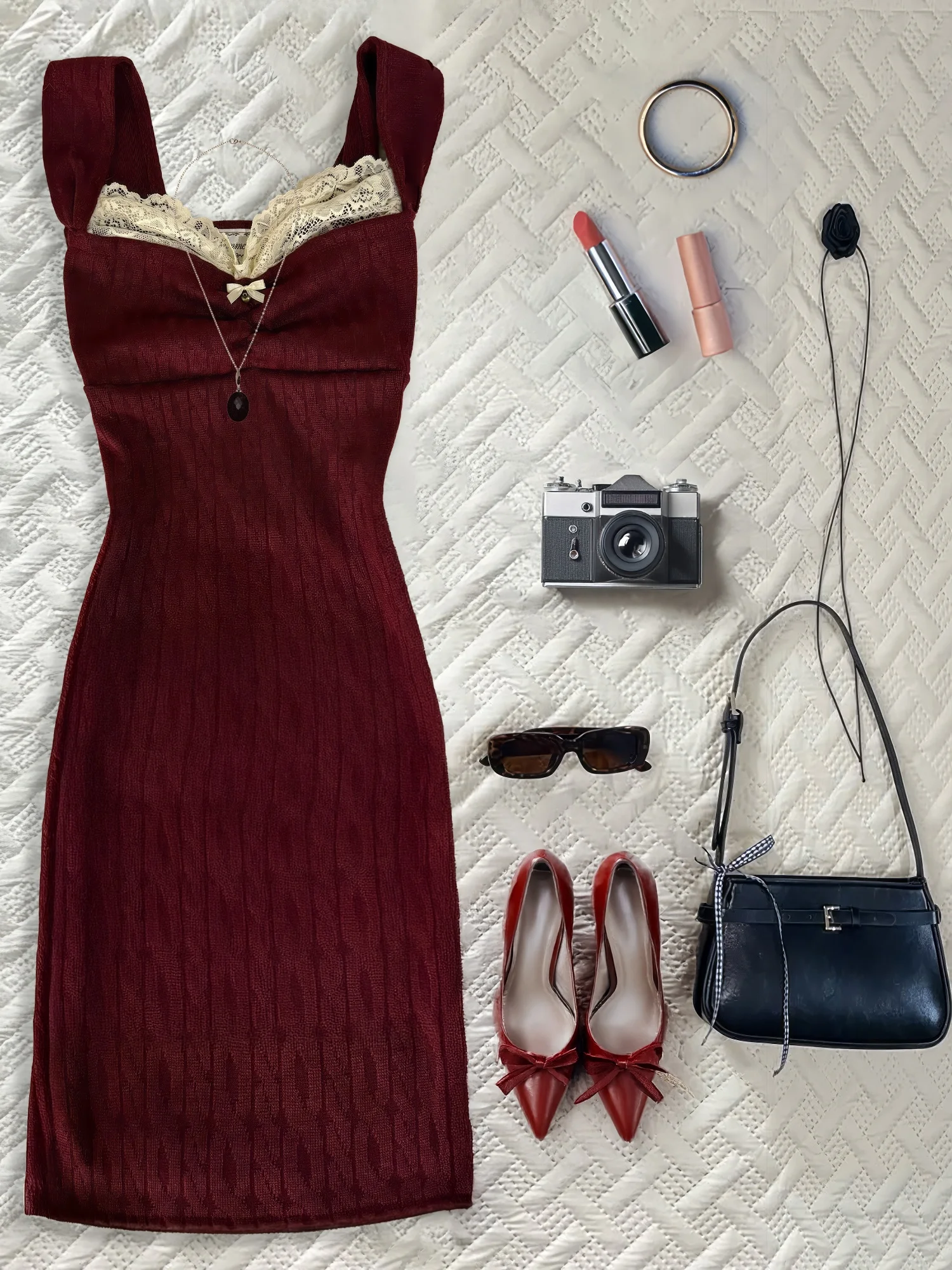 바오야오 걸 오리지널 와인 레드 트위스트 니트 여성용 초가을 2025 신상 랩어라운드 스커트 캐주얼 하이웨이스트...