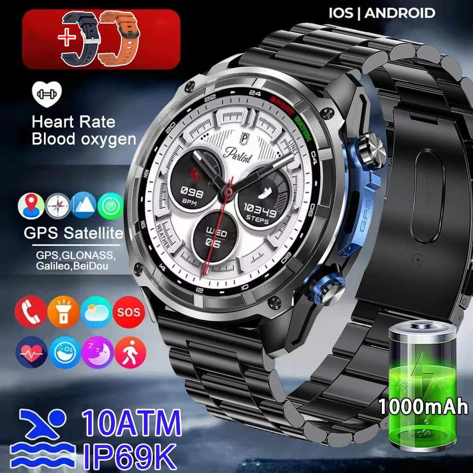 Nieuwe T-REX3 PRO Heren Militaire GPS Smartwatch Outdoor 1000mAh Batterij 10ATM Waterdicht 4GB RAM Bluetooth Oproep AMOLED HD Smartwatch
