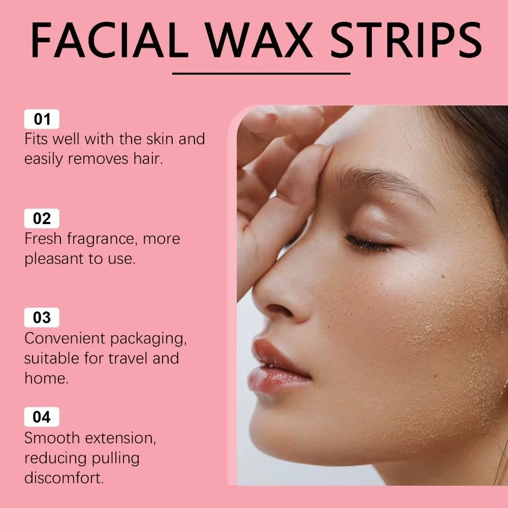 20 PCS At-Home Natural Formula Facial Wax Strips Hypoallergenic Calming Oil Wipes Hair Removal Strips Waxing Kit For Women