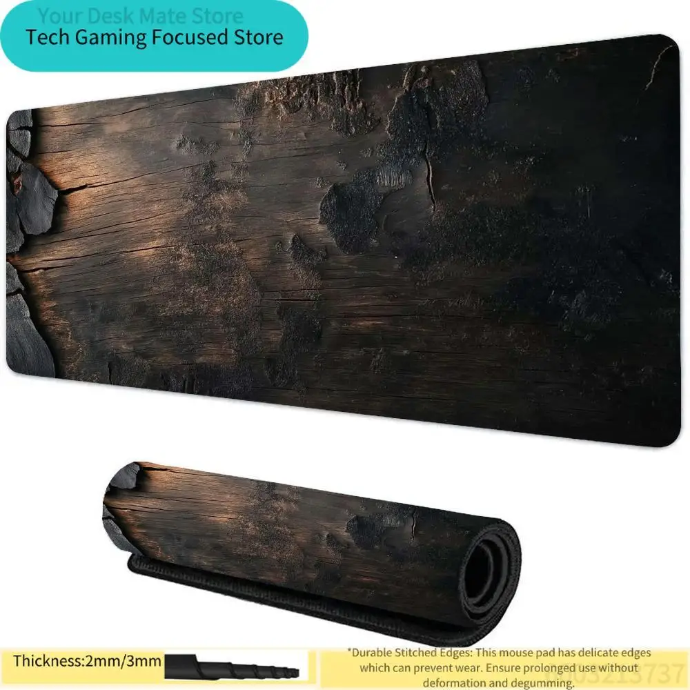 1Pcs Burnt Wood Texture Print Large Stitched Edge Non-Slip Gaming Desk Mat Mouse Pad