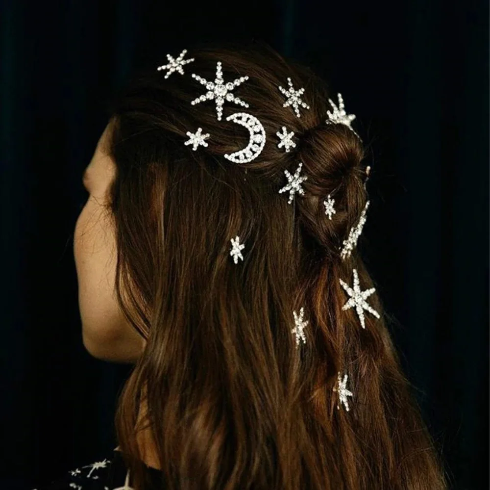 

Accessories Rhinestone One-word Clip Star Moon Shining Bridal Hairpin Headgear Gypsy Star Braided Hair Accessories
