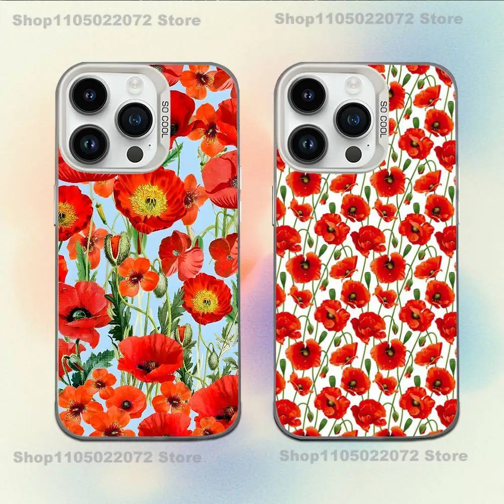 

Poppy Flower Bloom Hot Red Phone Case For iPhone 17,16,15,14,13,12,11,Mini,Pro,E,MAX White Candy Matte Shockproof Cover