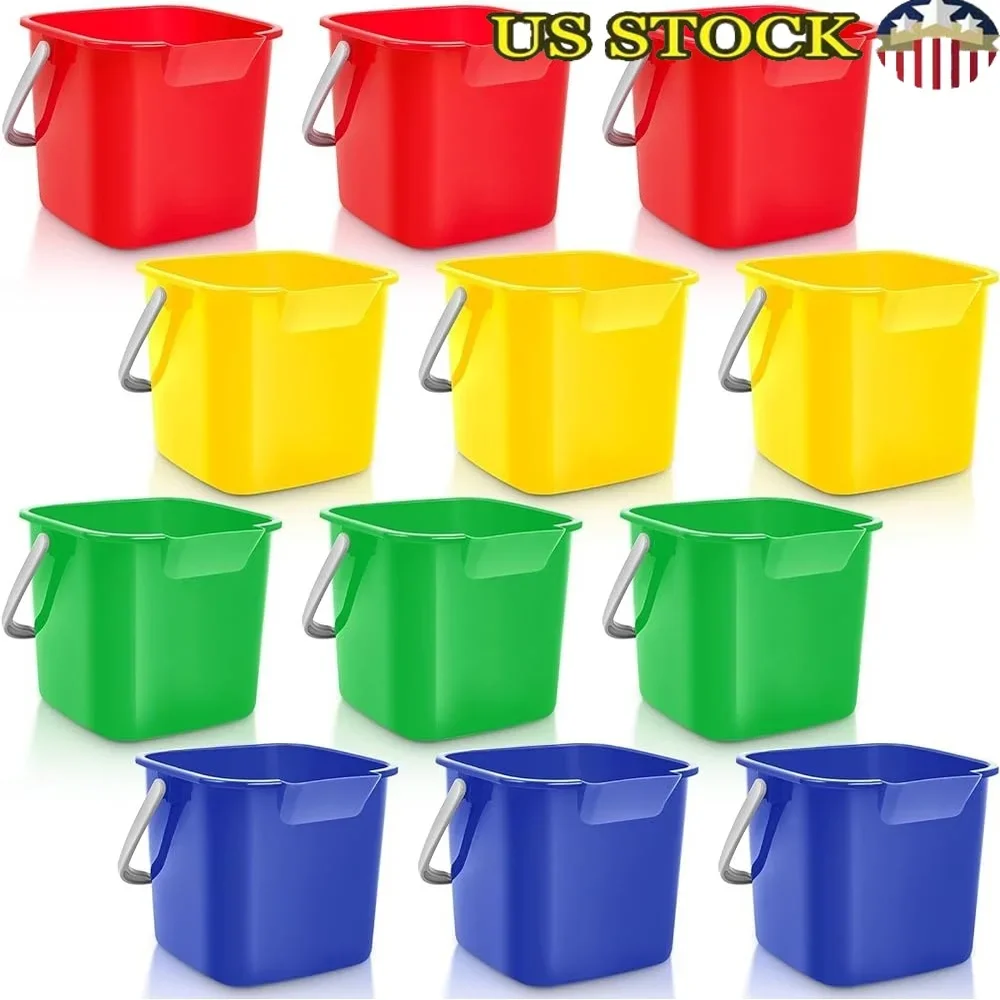 

12 шт. пластиковые ведра для чистки, 3-литровые маленькие квадратные ведра с ручками, кухонные и коммерческие санитарные средства