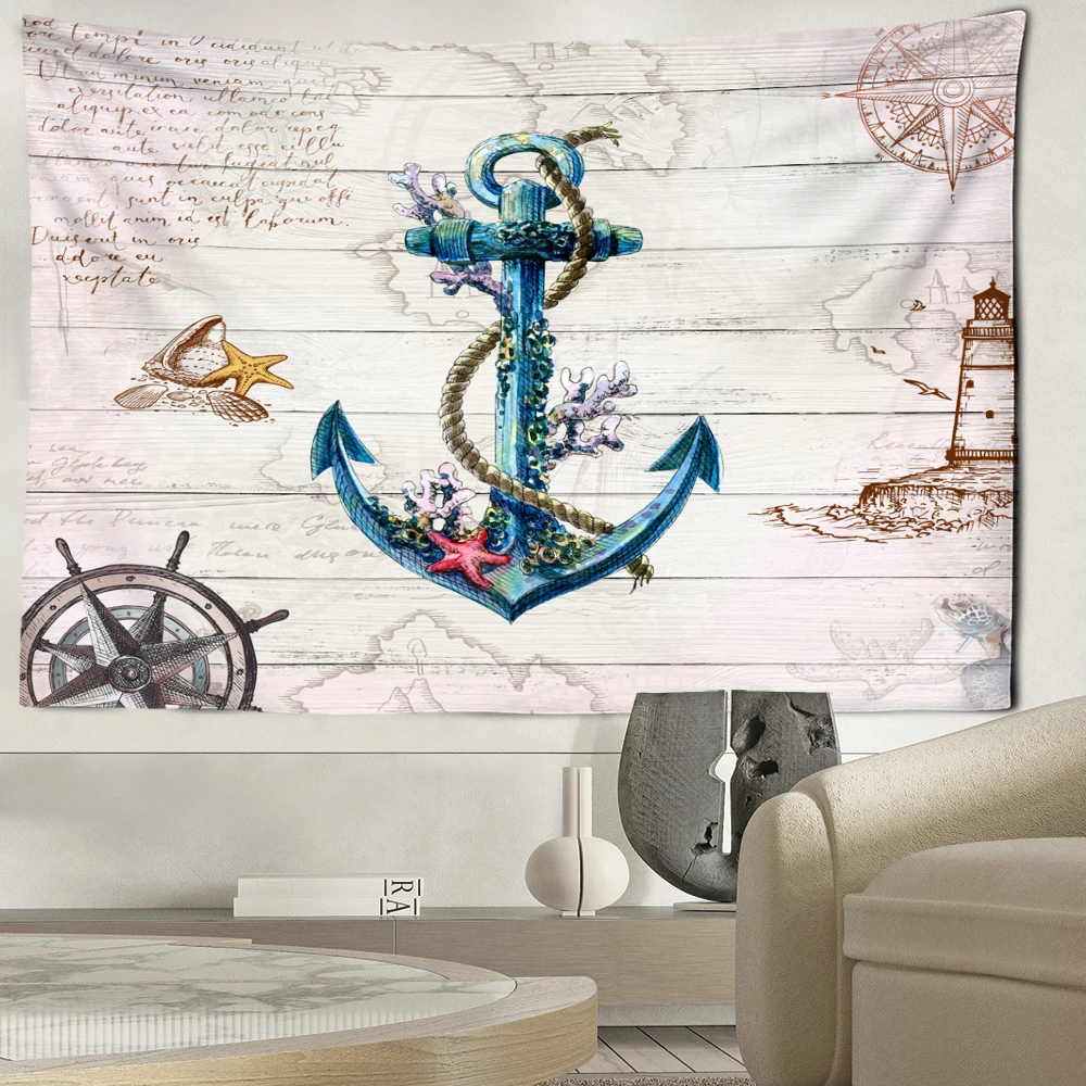 Wooden Boat Anchor Tapestry Wall Hanging Simple And Abstract Natural Art Bohemian Hippie Tapitz Living Room Home Decor