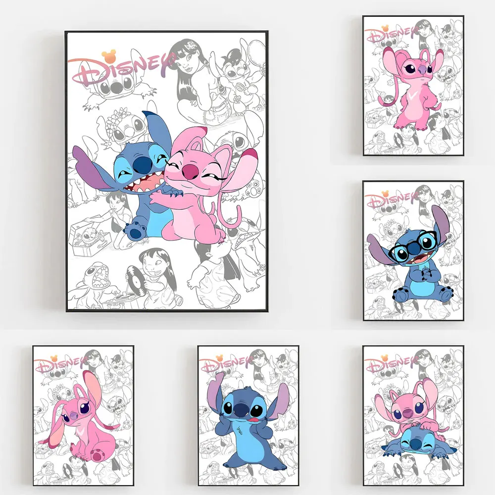 

Stitch Wall Art Print Disney Lilo & Stitch Movie Poster Stitch and Angel Canvas Painting Print Art Poster Kids Room Home Decor