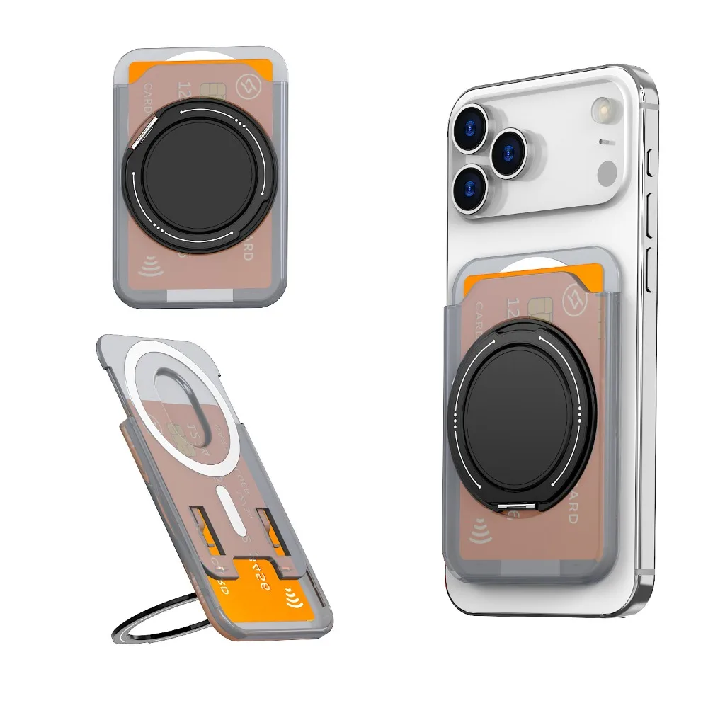 Magnetische kaarthouder portemonnee met 360 draaibare ringstandaard voor iPhone 17 Pro Max 16 15 Samsung S25 S26 Ultra Magsafe Case