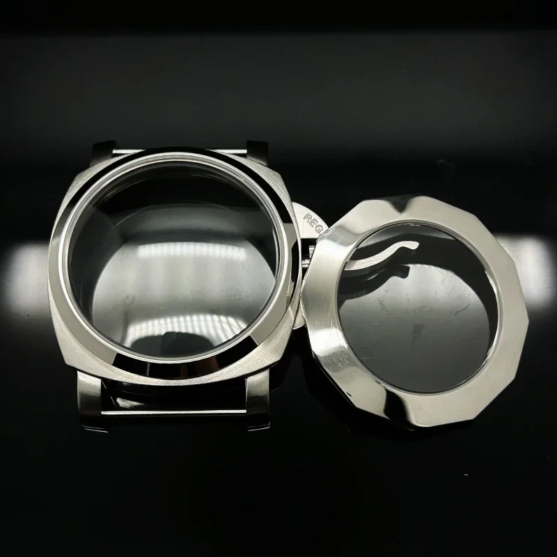 Caixa de aço inoxidável fosco 44mm 1950, vidro mineral adequado para pam eta6497/6498 gaivota st3600/3620, movimento mecânico sem logotipo