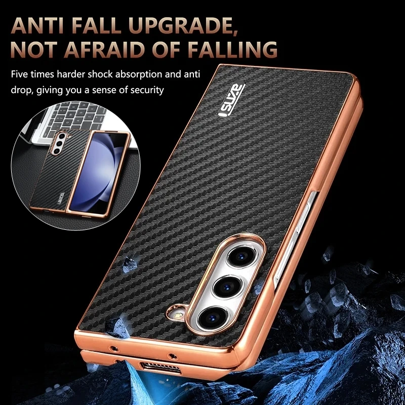 

Чехол Z Fold7 Fold 6 с узором из углеродного волокна для Samsung Galaxy Z Fold 7 6 5 4 3 5G с гальванической рамкой, задняя крышка для телефона Etui