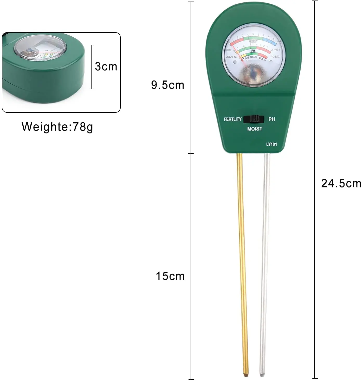 LY101 3 In 1 Soil Moisture Fertility PH Detector Soil PH Meter Hygrometer Soil Analyzer Planting Greenhouse Flower Beds Garden