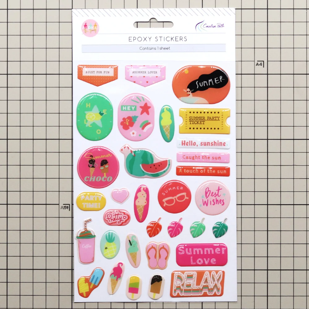 Creative Path Aloha Summer Epoxy Resin Sticker Sheets Fruit Juice Ice Cream Deco Sticker For Scrapbooking Journaling Card Making