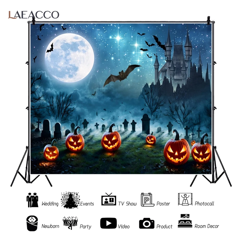 Happy Halloween Retro Dark Castle Full Moon Night Party Photography Background Kids Friends Portrait Photocall Backdrop Decor