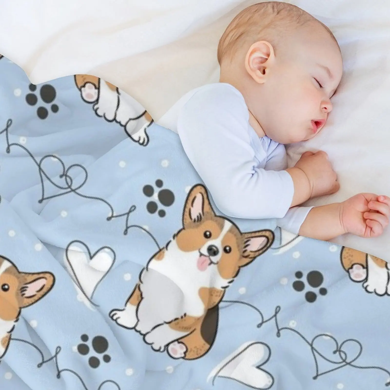 Love Corgi - بطانية رمي ثلاثية الألوان من سابل، بطانيات ناعمة لمصممي القيلولة الأشعث #5