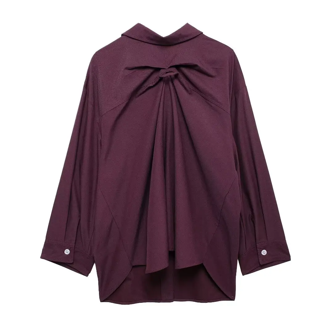 Vintage Women Burgundy Blouse Turn-Down Collar Long Sleeve Shirt Woman Y2k Autumn Top Elegant Party Women\'s Casual Chic
