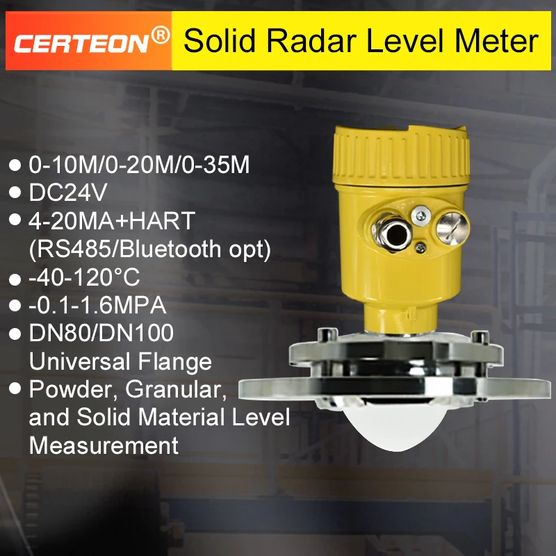 80GHz Radar Level Transmitter High Frequency Level Sensor DN80 DN100 Universal Flange Powder Silo Level Measurement