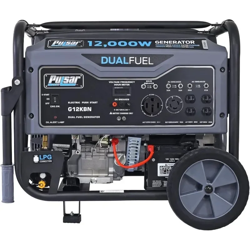 Pulsar G12KBN Heavy Duty Dual Fuel Portable Generator, 12,000 Watt, Space Gray