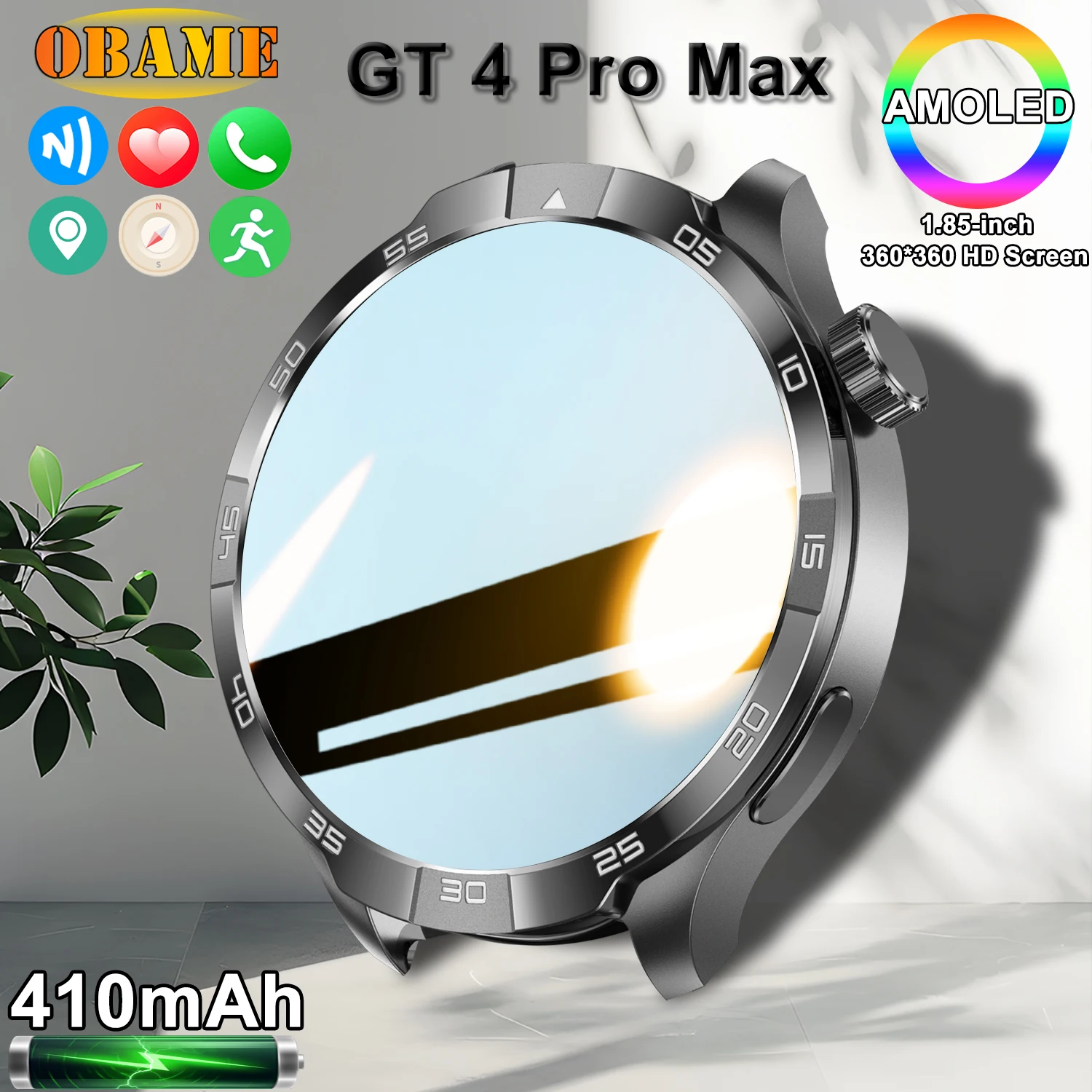 

2025Новые умные часы GT 4 MAX для мужчин 1,85-дюймовый большой экран SmartWatch GPS NFC Компас Сердечный ритм Интеллектуальный голос Спортивные умные часы