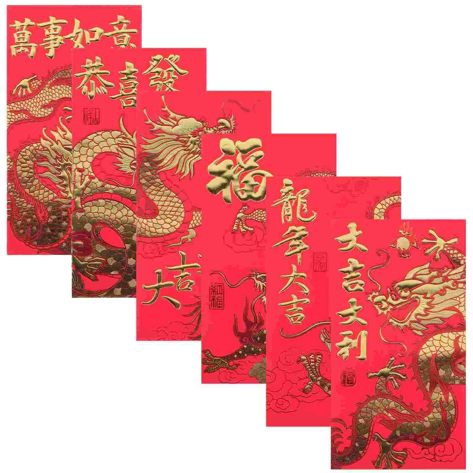 6 Pcs 2023 Year of The Dragon Red Packet Envelope Chinese New Envelopes Packets Lunar Gift Bags Purse