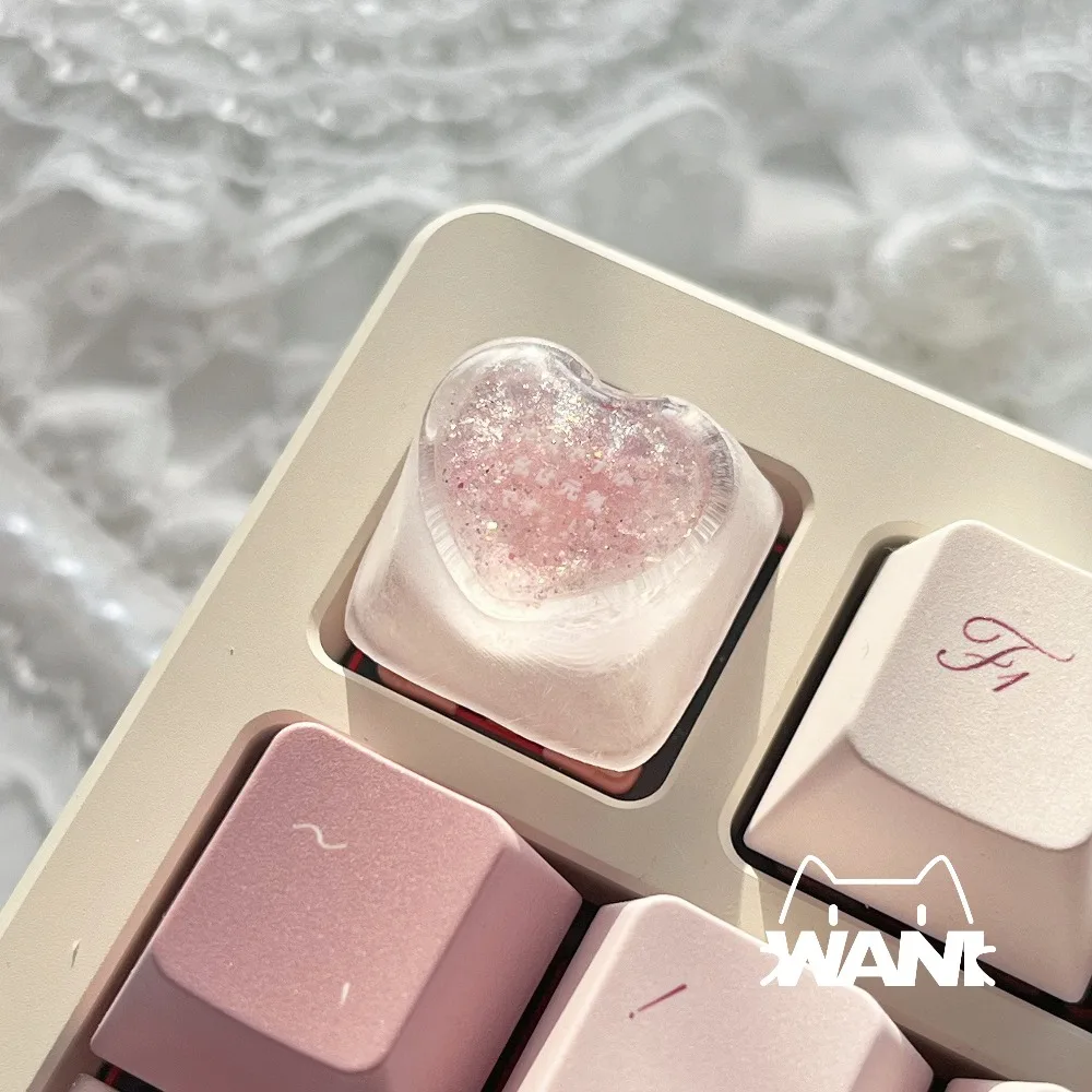 Cute Pink Heart Keycap Drip Glue Translucent  Key Cap Custom Artisan Keycaps  Universal MX Stem Mechanical Keyboard Key Cap Gift