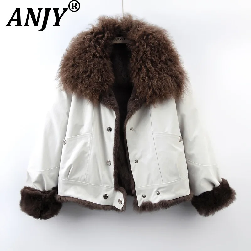 

ANJY Autumn Winter New Women Niche Vintage Reversible Lamb Wool Warm Jacket High Street Fur Collar Casual Ins Padded Coat A19584