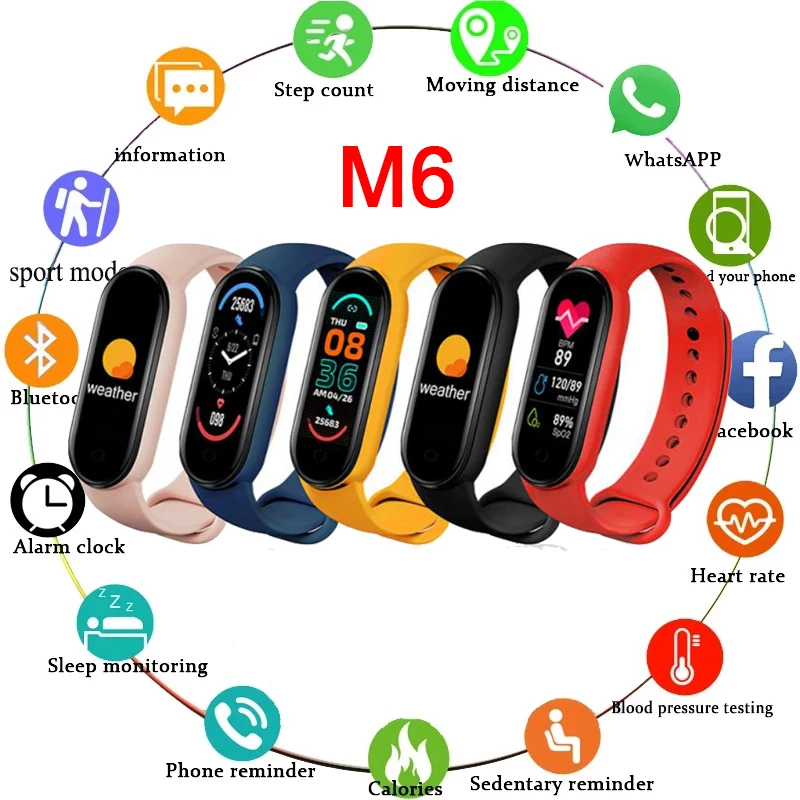 

M6 Smart Watch IP67 Men Watches Fitness Tracker Heart Rate Blood Pressure Monitor Color Screen Smart Bracelet For Mobile Phone