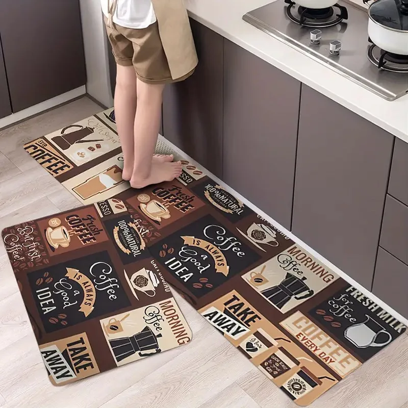 

American retro abstract cartoon kitchen mat, water-absorbent, oil-resistant, dirt-resistant, non-slip household floor mat