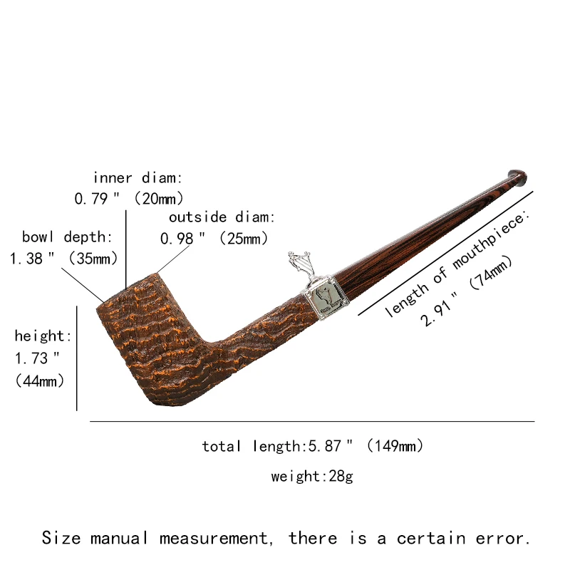 Handmade briar tobacco pipe straight handle Square Panel pipe 5mm pipe channel vertical silver ring  Cumberland pipe mouth