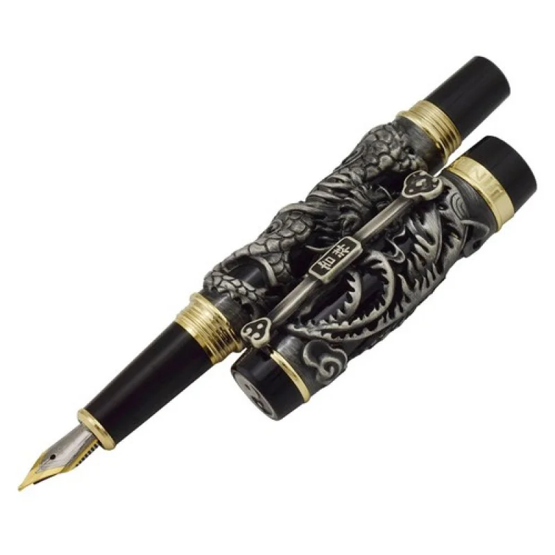 A+ 진하오 드래곤 피닉스 빈티지 만년필, 고급 조각 펜, 그레이 블랙