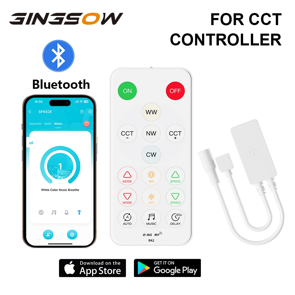 Gingsow 16 tasten controller für cct cob led streifen licht 2700k-6000k für farb temperatur wechsel app und rf fernbedienung