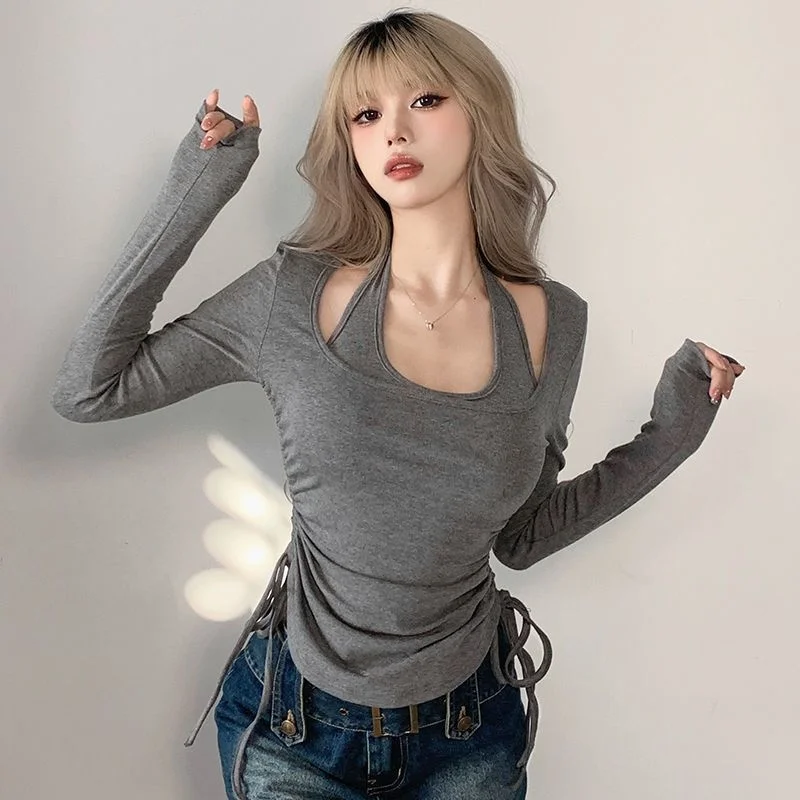 

2023 Sexy Two-piece Long Sleeved Shirt Women with Waist Top for Girls Blusas Clothes for Women Tops Shirts Blouses