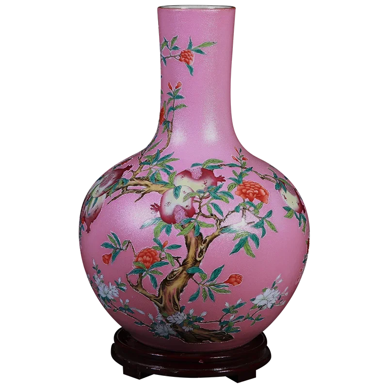 LYN Jingdezhen ceramic vase living room flower arrangement Chinese pastel hand-painted celestial ball vase porcelain