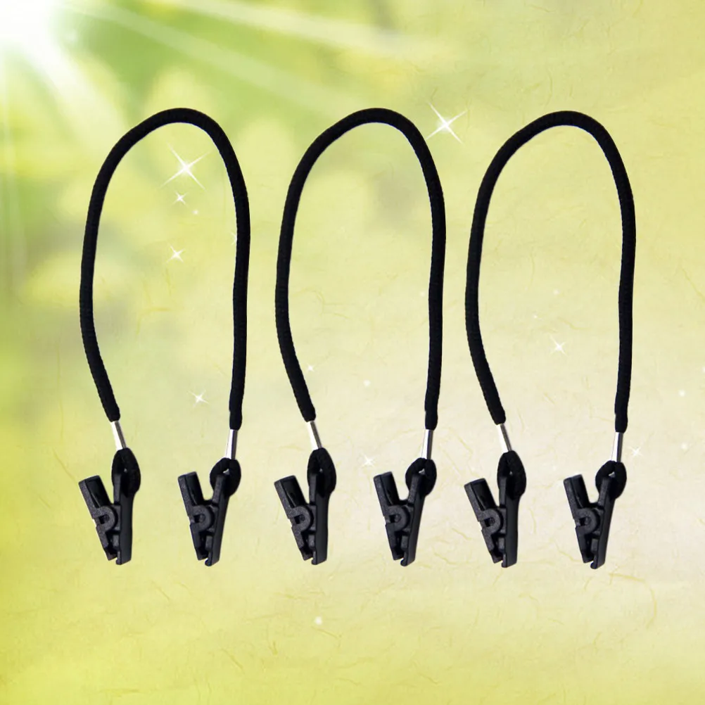 3Pcs Nylon Strap Clip Multipurpose Clamp Black Outdoor Rope Clip Adjustable Lanyard for Hats Scarves Windproof