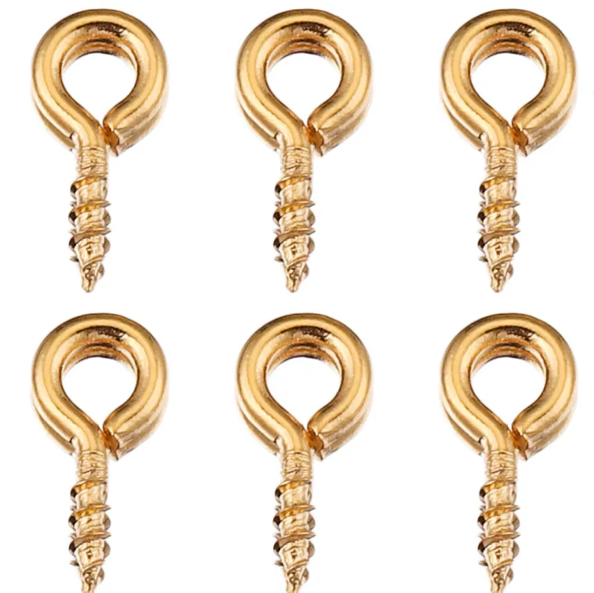 Aço inoxidável minúsculo Mini Eye Pins, ganchos Ilhós, parafuso rosqueado, fechos de ouro, DIY Jóias Making, Atacado, 100Pcs