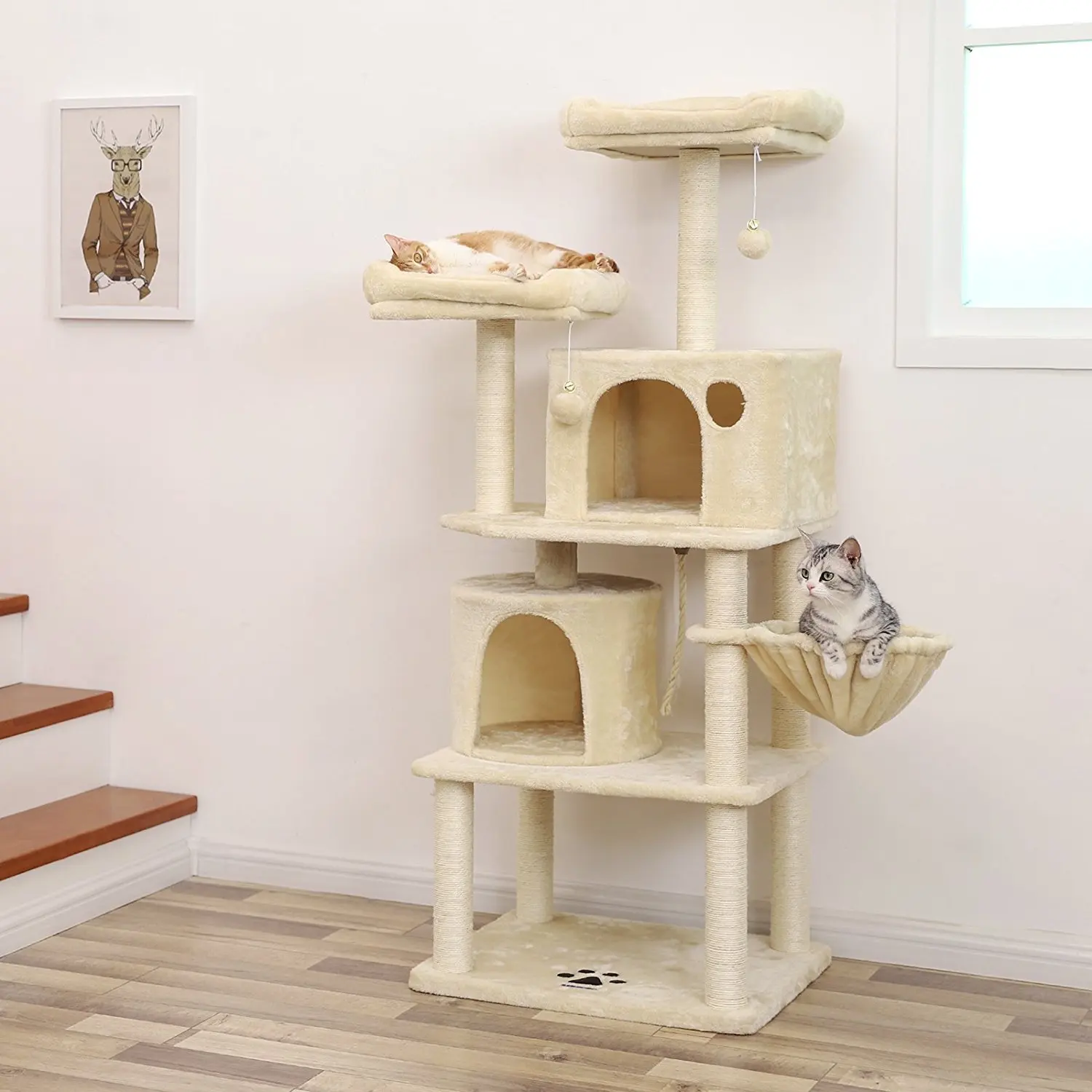 

Universal Large All-Season Cat Tree with Integrated Nest Scratching Board for Multiple Cats Wood Climbing Frame Cat Tree Nest