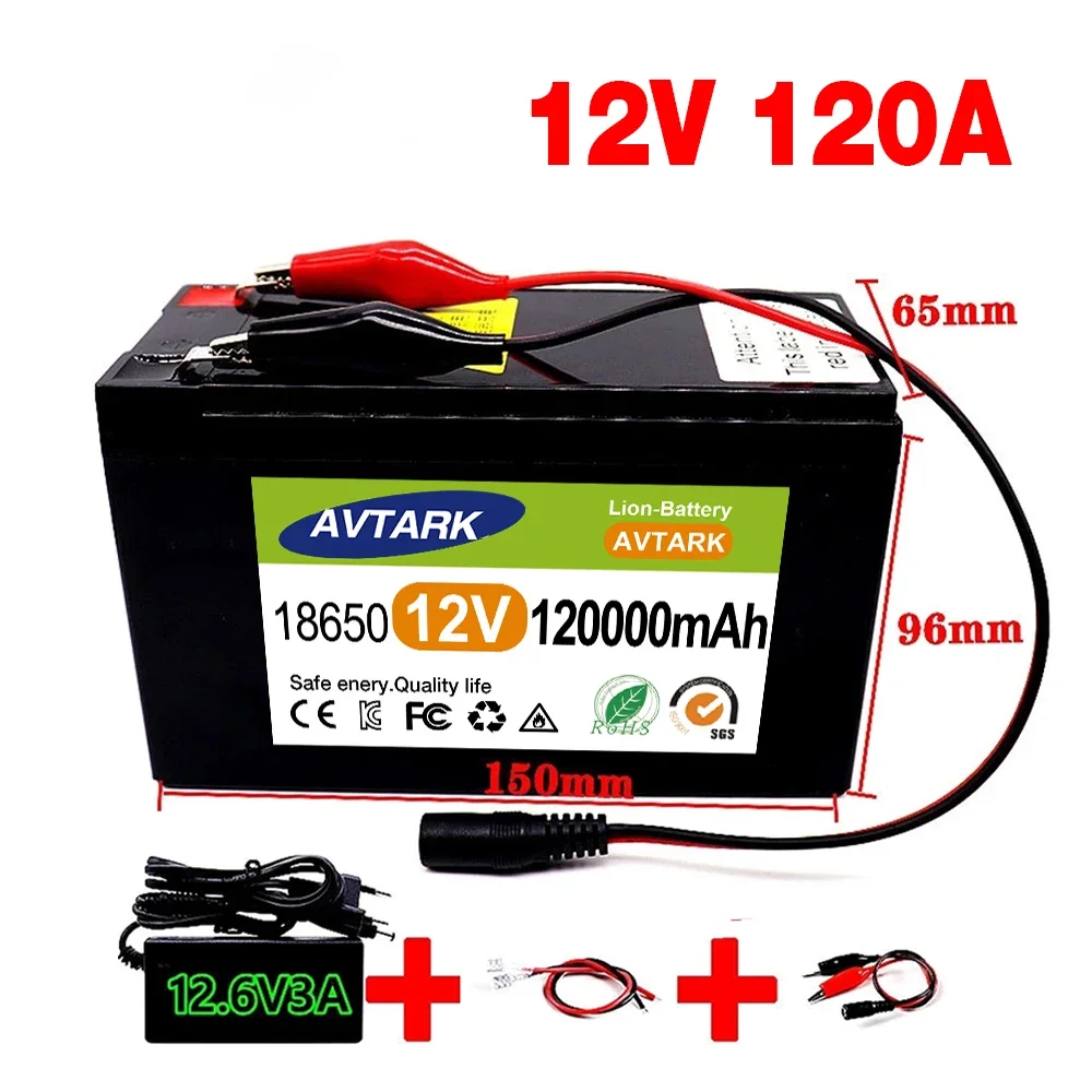 

New 12V 45Ah 50Ah 100Ah 120Ah lithium Battery Pack Lithium Iron Phosphate Batteries Built-in BMS For Solar Boat+12.6V Charger