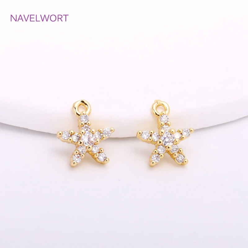 14K Gold Plated Starfish Charms For Jewelry Making,Inlaid Zircon Tiny Pentagram Pendants DIY Jewelry Making Accessories