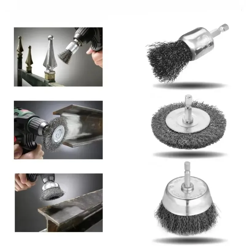 Wire Brush Wheel Cup Brush Set,Wire Brush for Drill 1/4 Inch Hex Shank Inch Coarse Carbon Steel Crimped Wire Wheel