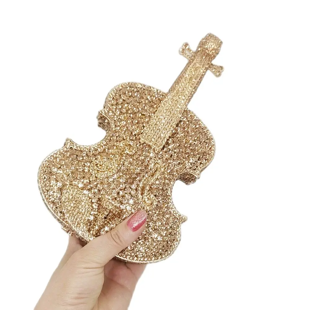 Bolso de noche con forma de violín para mujer, Mini bolso de mano con diamantes de imitación, de diseñador de lujo, para fiesta