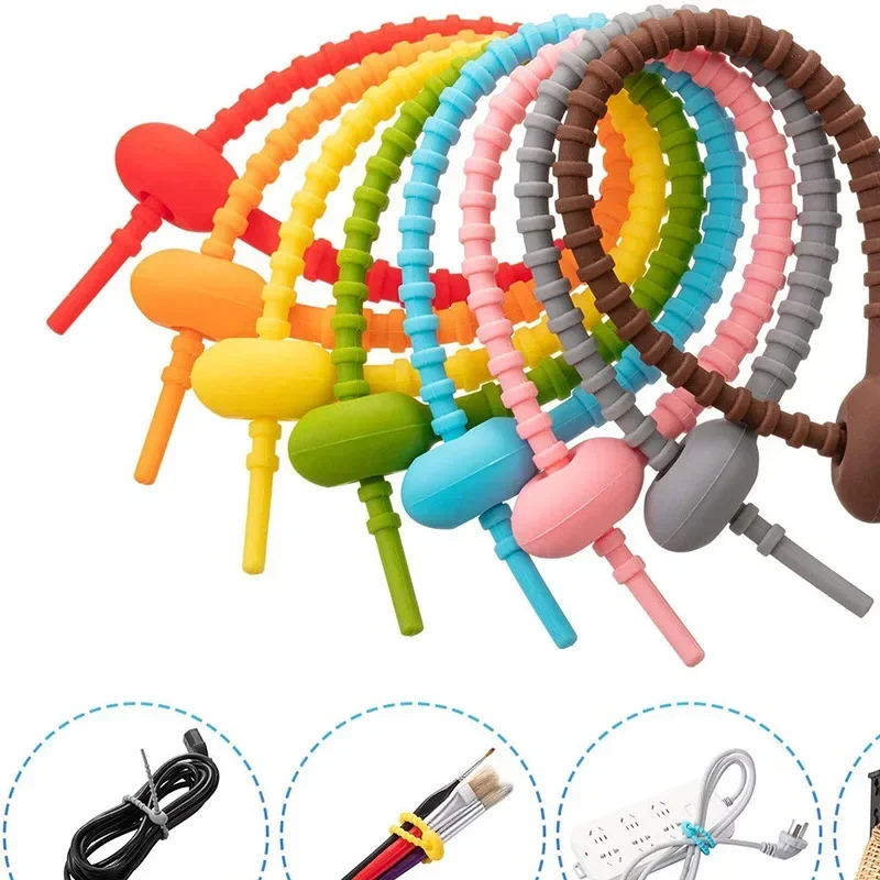 Imagem -03 - Silicone Auto-bloqueio de Cabo de Arame Zip Laços Multi-funcional Reutilizável Cabo Laços Organizador Prender Bolsa de Comida Cabo Ferramenta Bundle 10 Pcs