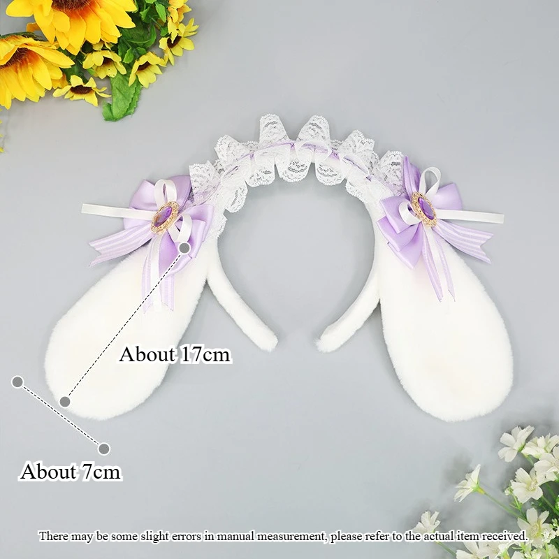 사랑스러운 활 레이스 토끼 귀 머리 장식 일본 로리타 액세서리 카와이 소녀 코스프레 파티 소품 할로윈 프릴 JK KC 머리 장식