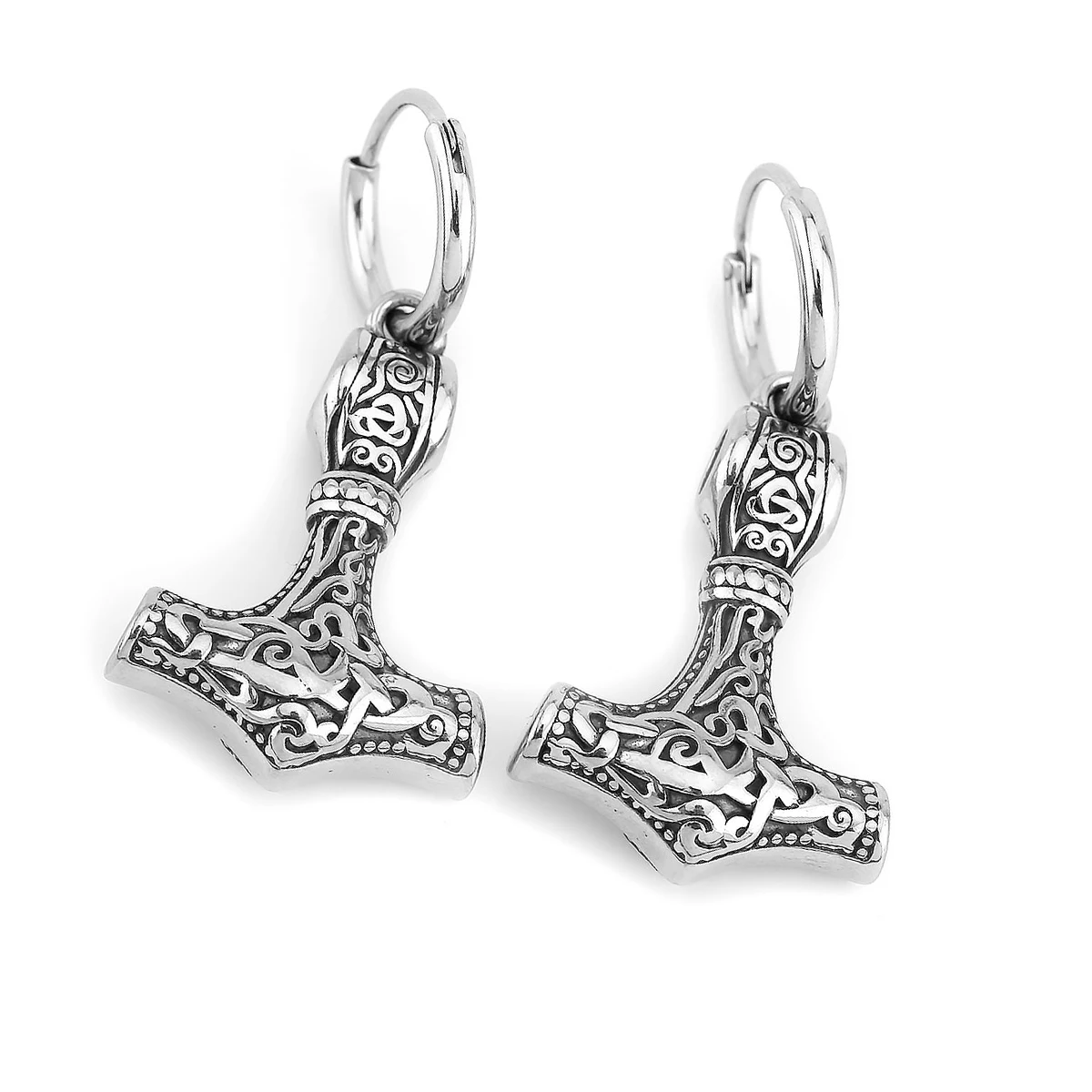 Fashion Vikings Thor\'s Hammer Earrings Stainless Steel Men\'s Nordic Celtic Hip Hop Amulet Accessory Vintage Anchor Jewelry Gift