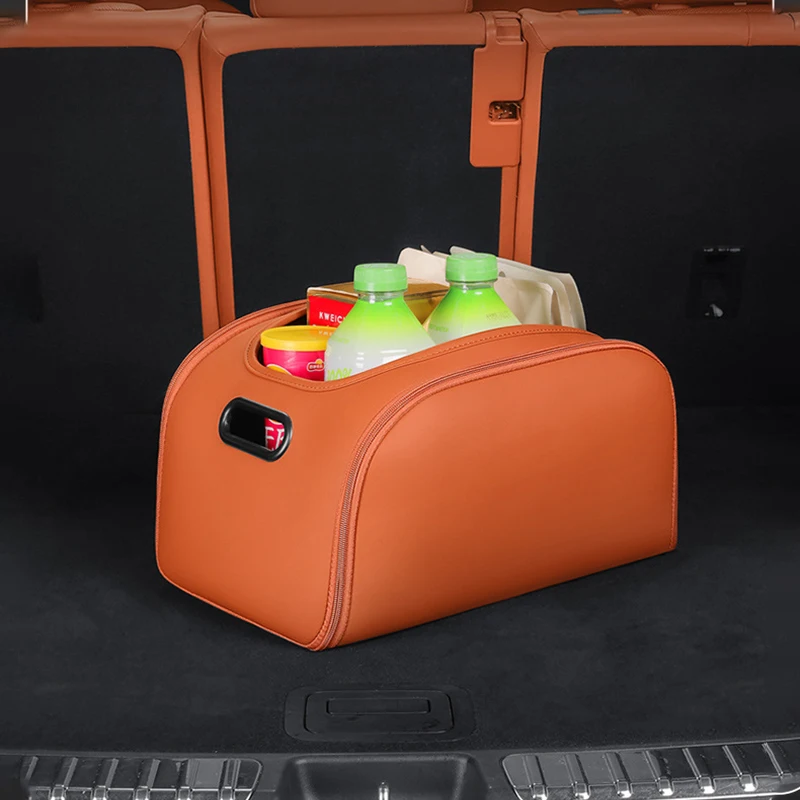 

1Pc Foldable Car Trunk Storage Box, Large Capacity Leather Cargo Organizer with Handles, Waterproof for SUV Sedan Camping Travel