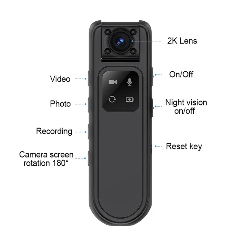 Ultra high definition 2.5K portable camera, police human body camera, infrared night vision device, mini digital recorder