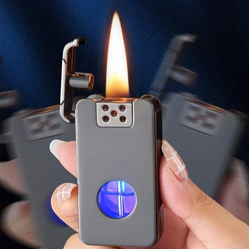 Creative Intelligent Voice-controlled Ignition LED Windproof Kerosene Lighter Blue Light Transparent Fuel Tank Large Capacity
