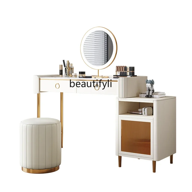 

Modern Simple Cream Style Makeup Table Dressing Table Chair Combination Corner Retractable Left and Right furniture