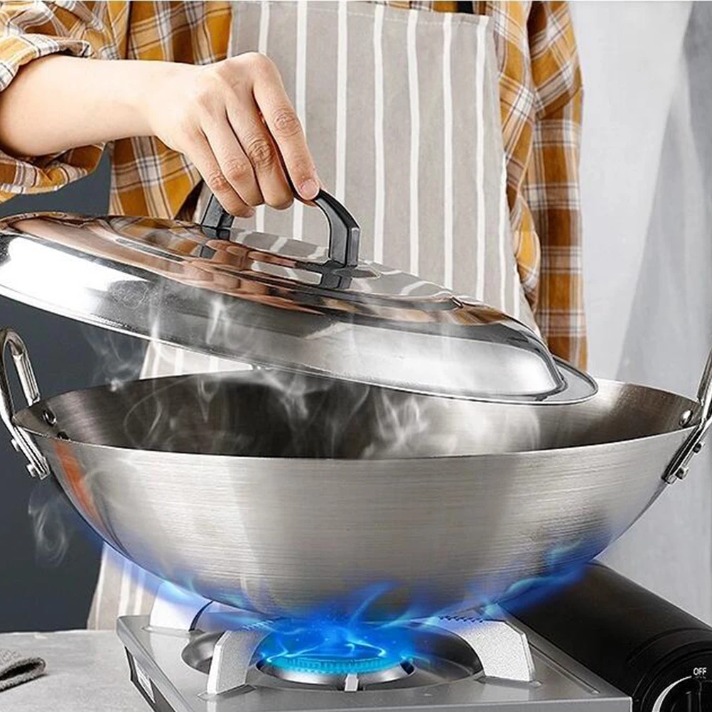 

1pc Double Ear Wok 32cm Stainless Steel Frying Pan Smooth Edge Practical Cooking Pot Kitchen Cookware Chinese Stir Fry