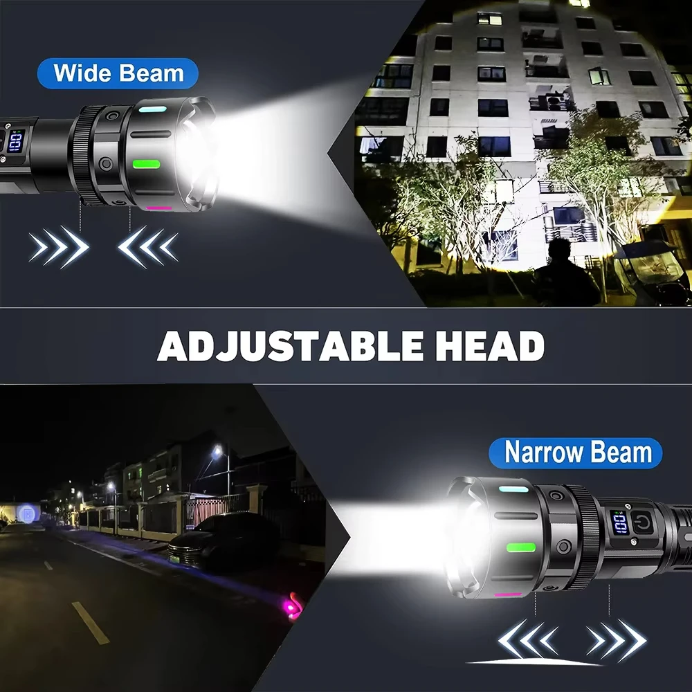 High Power 399999 High Lumen Super Bright LED Flashlight Type-c Rechargeable Tactical Zoom Torch Camping Fishing Lantern