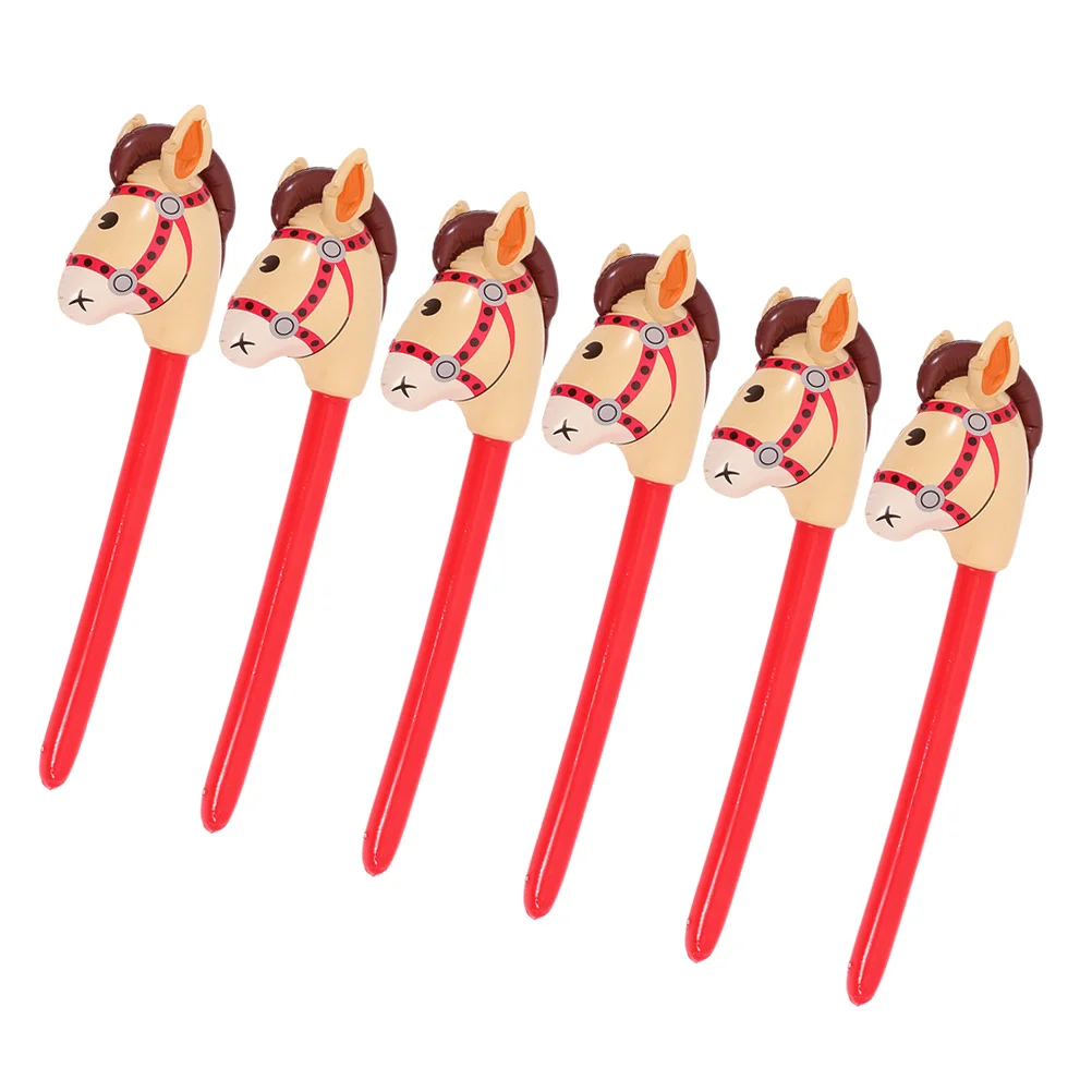6 Pcs Inflatable Horse Stick Toy Kids Playroom Decorations Party Favors Plastic Horse Head Stick Sports Birthday Decorations