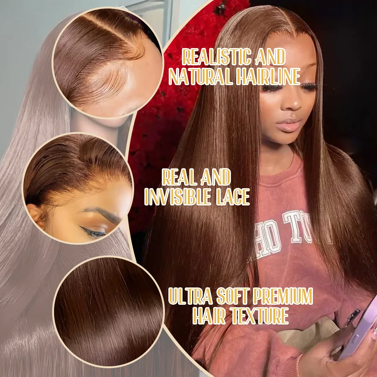 Chocolate Brown Bone Straight Dark Brown 200% Density 40 Inches 13x6 13x4 HD Transparent Lace Frontal Wig #4 Human Hair Wigs Pre Plucked For Women Brazilian Hair