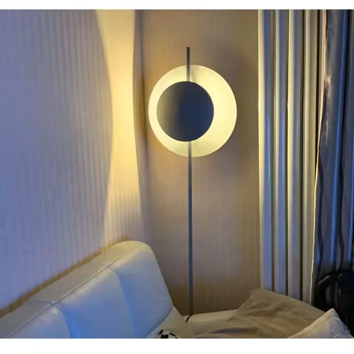 

Modern Decorative Ambient Nordic Led White Light Floor Golden Round Pie Metal Corner Lighting Stand Lamps