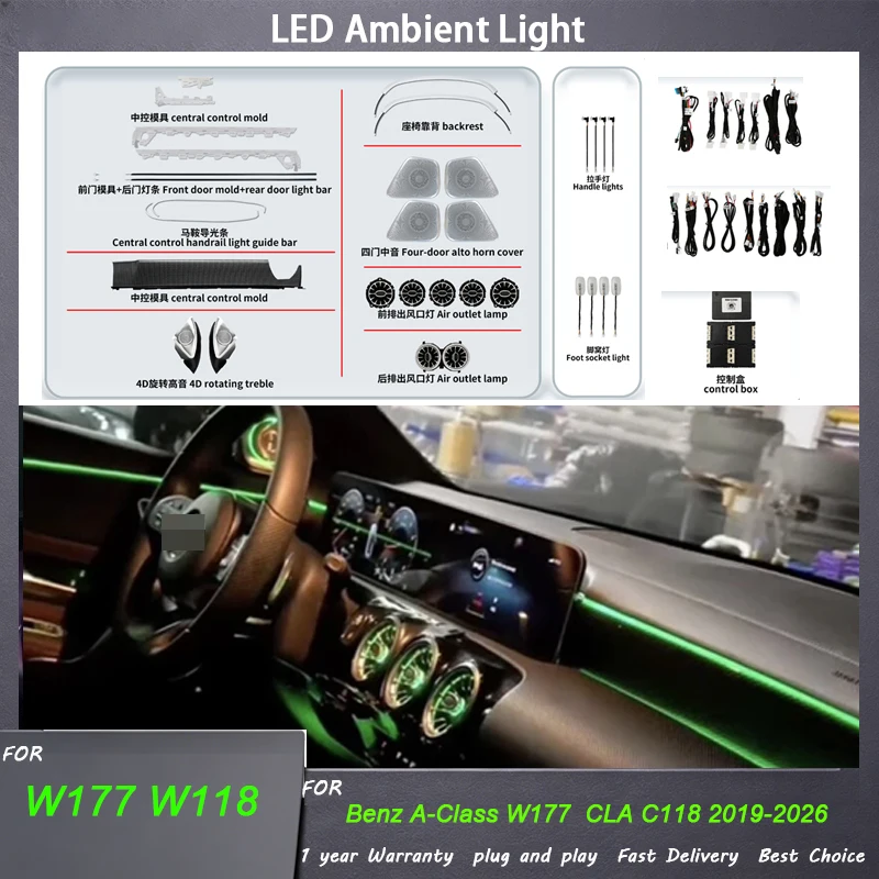 Car Accessories Turbine Air Outlet Led Ambient Lights Air Vent Inlet Trim Ambient Light for Mercedes-Benz a Class W177 CLA W118